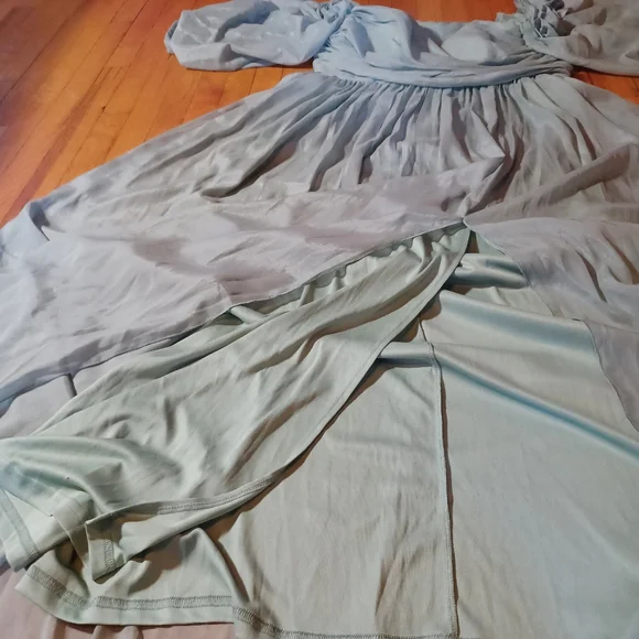 Green Maxi Pl Maternity Dress Puff Sleeves RosesGathering Check Measurements - Picture 13 of 15